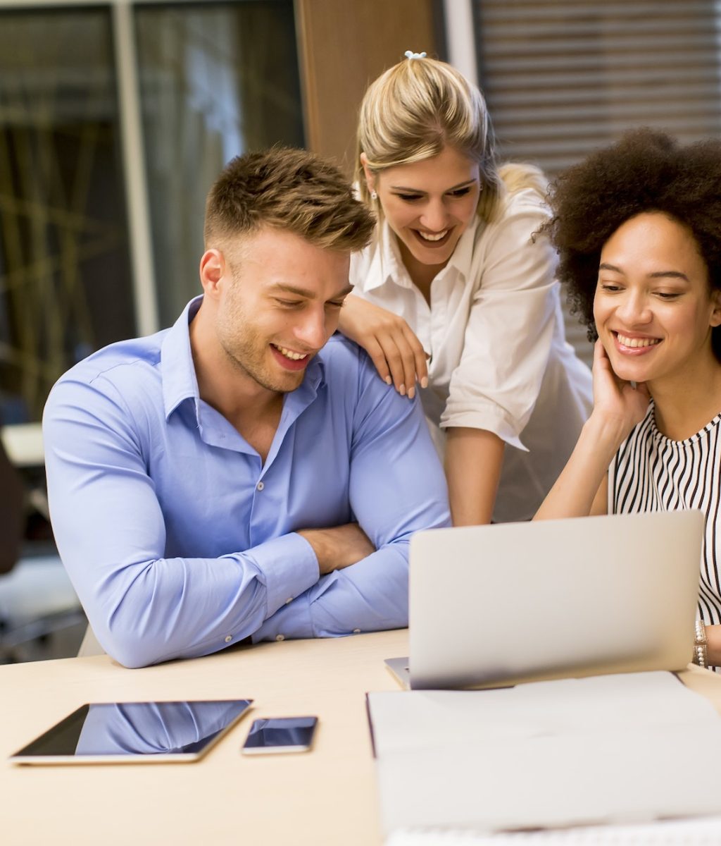 View at young business people working in a modern office